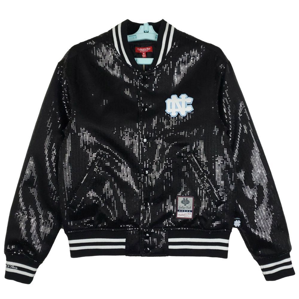 UNC Tar Heels Mitchell‎ & Ness NCAA M Medium Womens Jacket Black Sequins NWT